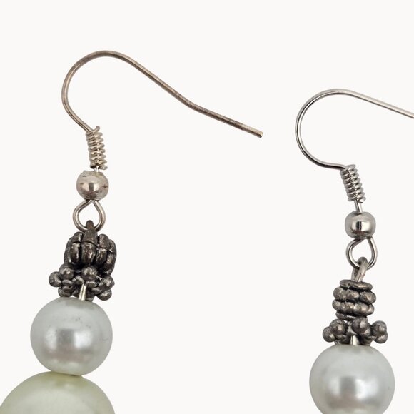 Elegant Classy Retro Party Glam Fairy Boho Faux Pearl Beaded Cap Earrings - Picture 4 of 8